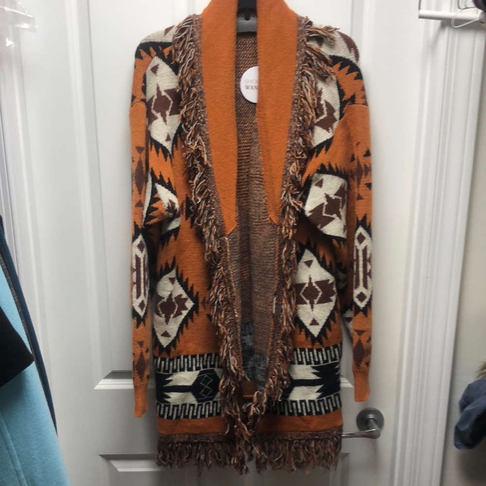 Western fringed long cardigan